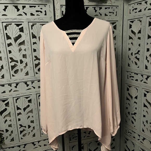 Juicy Couture Tops - JUICY COUTURE CRAZY CUTE LIGHT PINK WITH GEMS ASYMMETRICAL HEM LONG SLEEVE TOP